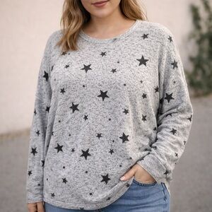 Buffalo David Bitton Star Print Raglan Sweater | Women’s XL | Soft Gray Knit